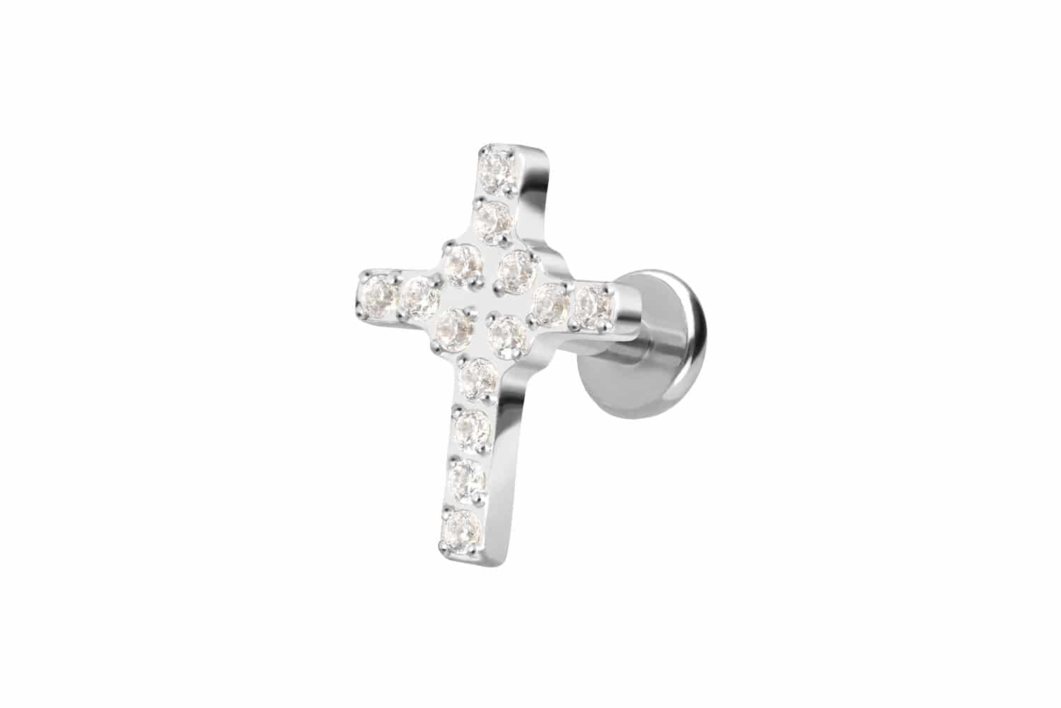 Titan Labret Piercing mit Push Fit KRISTALLKREUZ